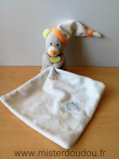 Baby nat Ours Gris bonnet blanc mouchoir pommes - Très bon état
