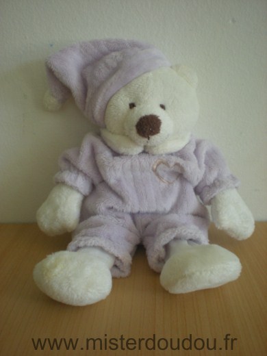 Cmp Ours Mauve blanc coeur rose - Très bon état