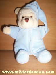 Disney Ours Marron avec un pyjama et un bonnet bleu - Très bon état