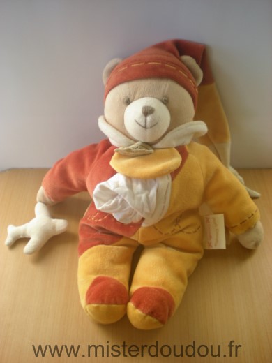 Doudou et compagnie Ours Canelle orange marron mouchoir blanc avion - Bon état