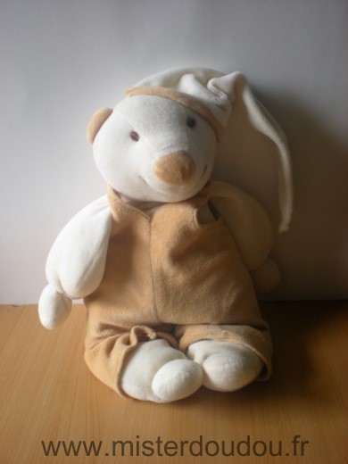 Doudou et compagnie Ours Fripon blanc salopette marron - Très bon état