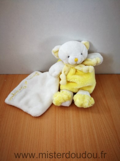 Doudou et compagnie Ours Jaune blanc mouchoir - Très bon état