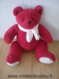 France loisirs Ours Rouge écharpe blanche avec tête d'ours - Très bon état