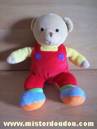 Gund Ours Beige avec salopette rouge tshirt jaune - Neuf