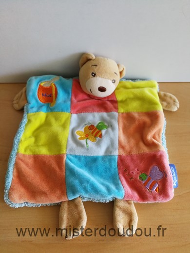 Kaloo Ours Patchwork bleu orange miel abeille - Très bon état
