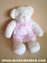 Marque Inconnue Ours Blanc robe rayée rose brodée baby - Très bon état