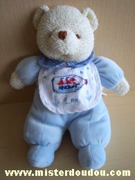 Marque Inconnue Ours Bleu avec bavoir brodé - Bon état