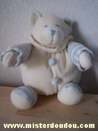 Marque Inconnue Ours Ecru et bras et pieds rayé bleu clair blanc - Très bon état