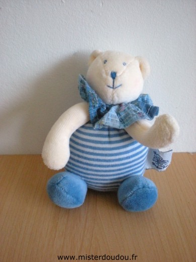 Moulin roty Ours Patachon rayé bleu blanc - Très bon état