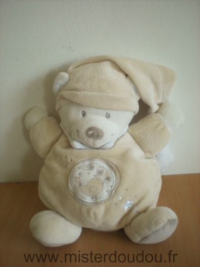 Nicotoy Ours Beige blanc bonnet beige oiseau - Très bon état