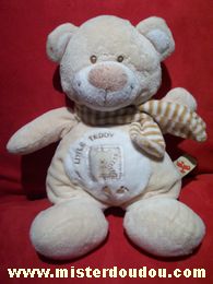 Nicotoy Ours Beige blanc écharpe rayée marron blanc - Très bon état