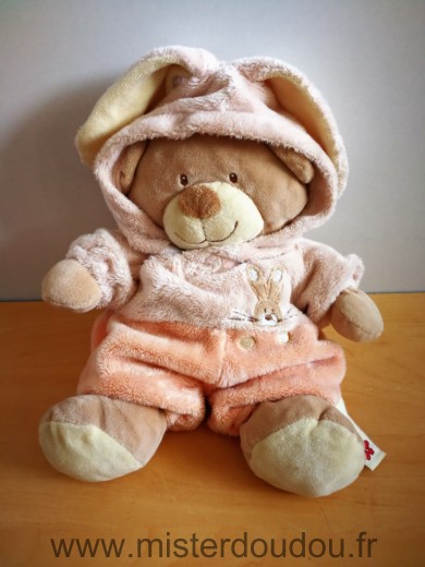 Nicotoy Ours Beige deguise en lapin rose - Très bon état