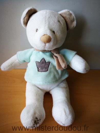 Nicotoy Ours Blanc tshirt vert bleu echarpe beige couronne galerie lafayette disney - Très bon état