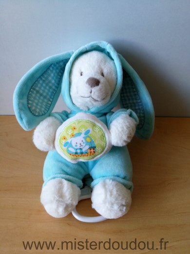 Nicotoy Ours Bleu blanc capuche lapin - Très bon état