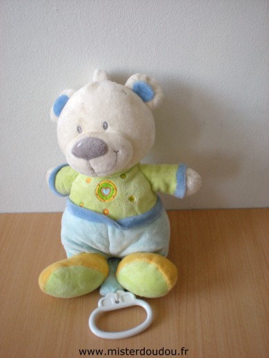 Nicotoy Ours Bleu vert avec coeur - Très bon état