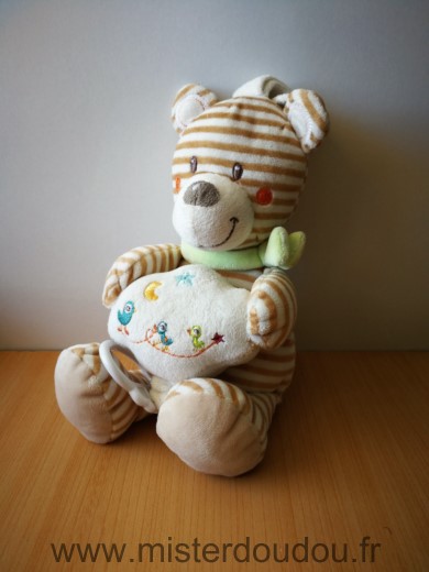 Nicotoy Ours Raye blanc beige foulard vert - Très bon état