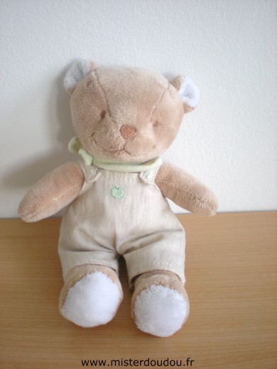 Noukie s Ours Marron salopette beige foulard vert - Très bon état