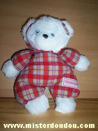 Nounours Ours Blanc carreaux rouges - Très bon état