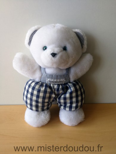 Nounours Ours Blanc salopette carreaux bleu blanc - Très bon état