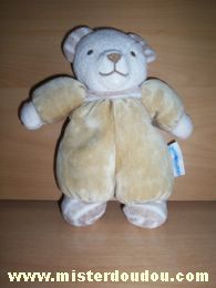 Nounours Ours Marron et écru (avec des rayures sur les pattes, le col et les oreilles) - Très bon état