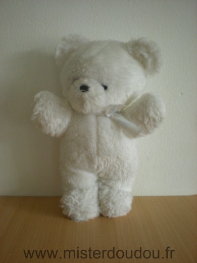 Nounours Ours Peluche blanc yeux noirs nez noir - Bon état