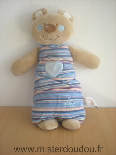 Tiamo Ours Beige rayures bleu jaune rose - Très bon état