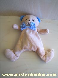 Vertbaudet Ours Beige oreilles bleues noeud vichy bleu - Très bon état