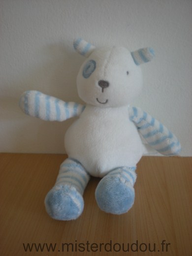 Marque Inconnue Ours Blanc pattes rayees blanc bleu clair coccard bleu - Très bon état