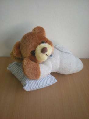 Marque Inconnue Ours Marron blanc coussin rayé bleu blanc - Très bon état
