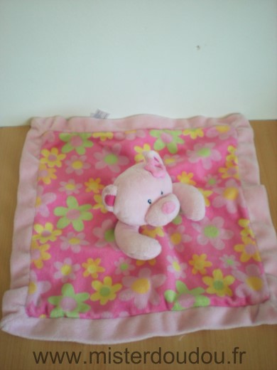 Marque Inconnue Ours Rose fleurs rose jaune dessous satin rose - Très bon état