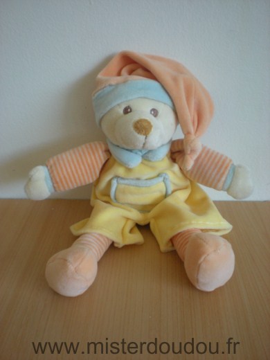 Marque Inconnue Ours Salopette jaune bras jambes rayes orange bonnet orange - Très bon état
