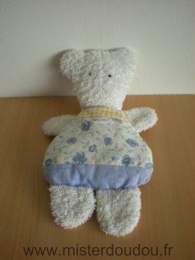 Marque Inconnue Ours Tissus eponge blanc tissus motifs fleurs bleues - Bon état