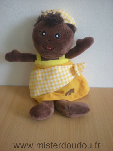 Ajena Poupée Marron robe jaune - Très bon état