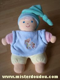 Marque Inconnue Poupée Pentalon jaune pull bleu bonnet turquoise - Très bon état