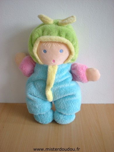 Nounours Poupée Bleu rose vert - Très bon état