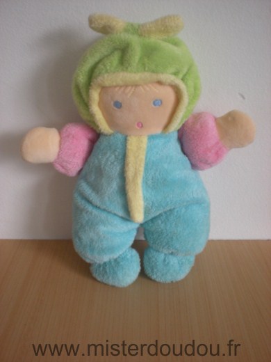 Nounours Poupée Bleu rose vert - Très bon état