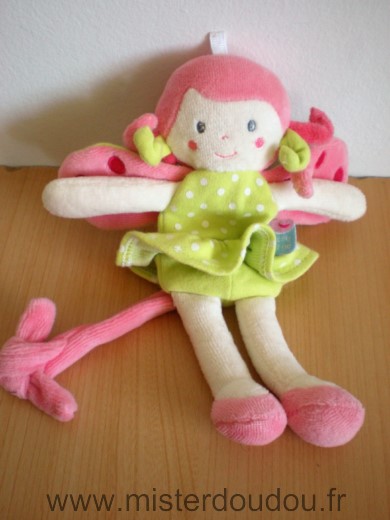 Sucre d orge Poupée Fille papillon robe verte points blancs ailes roses - Très bon état