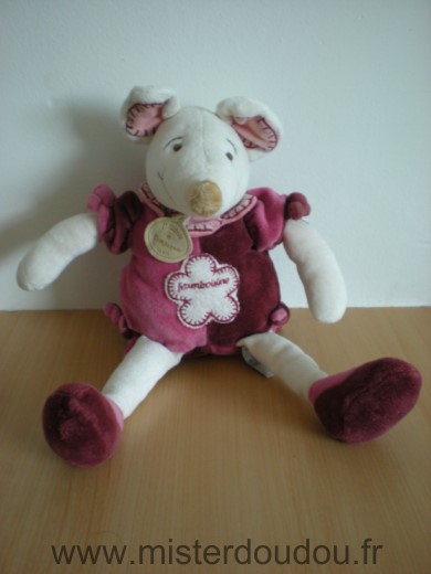 Doudou et compagnie Souris Framboisine rose blanc bordeau - Très bon état