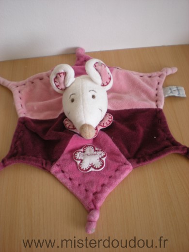 Doudou et compagnie Souris Framboisine rose blanc mauve - Très bon état