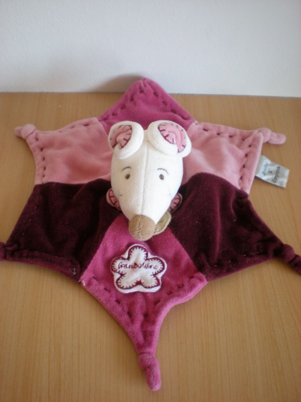 Doudou et compagnie Souris Framboisine rose blanc violet - Très bon état