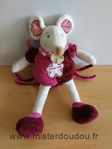 Doudou et compagnie Souris Framboisine rose mauve violet - Très bon état