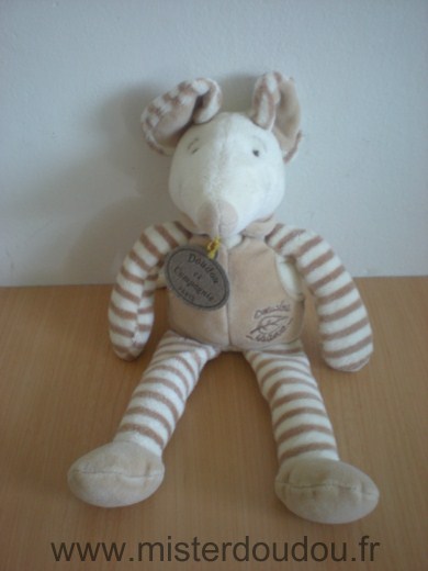 Doudou et compagnie Souris Nature rayé beige blanc - Très bon état