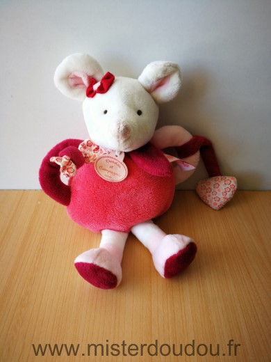 Doudou et compagnie Souris Rose blanc hochet clementine - Très bon état