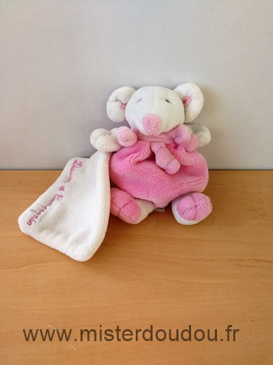 Doudou et compagnie Souris Rose mouchoir blanc cueillette - Très bon état