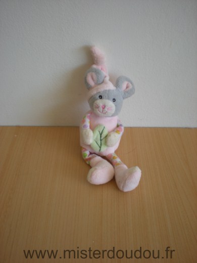 Gipsy Souris Rose gris tenant feuille verte - Très bon état