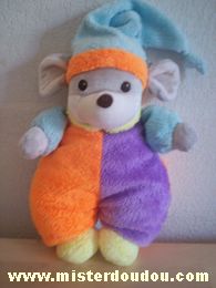 Nounours Souris Orange violet bleu clair col jaune - Très bon état