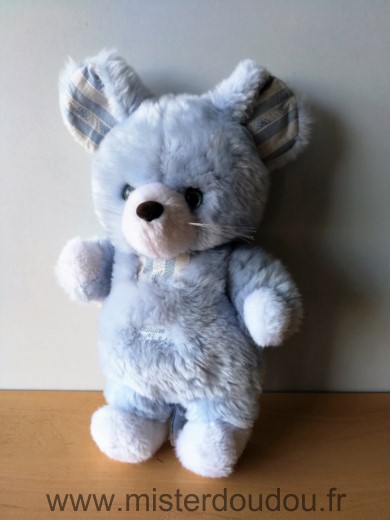 Tartine et chocolat Souris Peluche bleu blanc yeux bleues - Très bon état