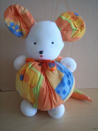 Marque Inconnue Souris Blanc motifs oranges jaunes bleus - Etat moyen
