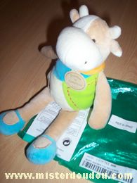 Doudou et compagnie Vache Blanc bleu vert beige - Neuf
